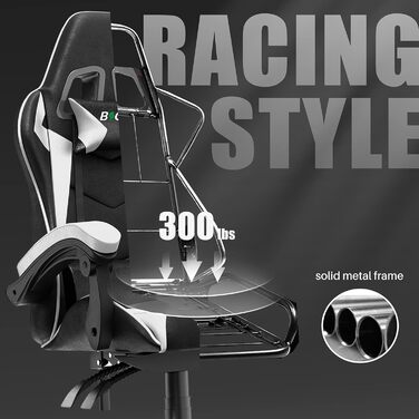 Ергономічне ігрове крісло bigzzia з поперековою опорою та підголівником, регульоване по висоті ігрове крісло, ПК-крісло для дорослих, дівчаток та хлопчиків, чорно-біла базова модель