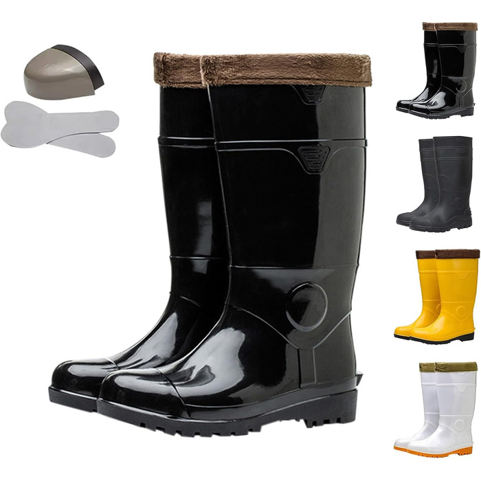 Чоловічі гумові чоботи для лабораторії, з теплою підкладкою, високі гумові чоботи до коліна, термоізоляція, чоботи без шнурівки для риболовлі, полювання та садівництва, нековзні водонепроникні гумові чоботи, W, 39 1/3 EU