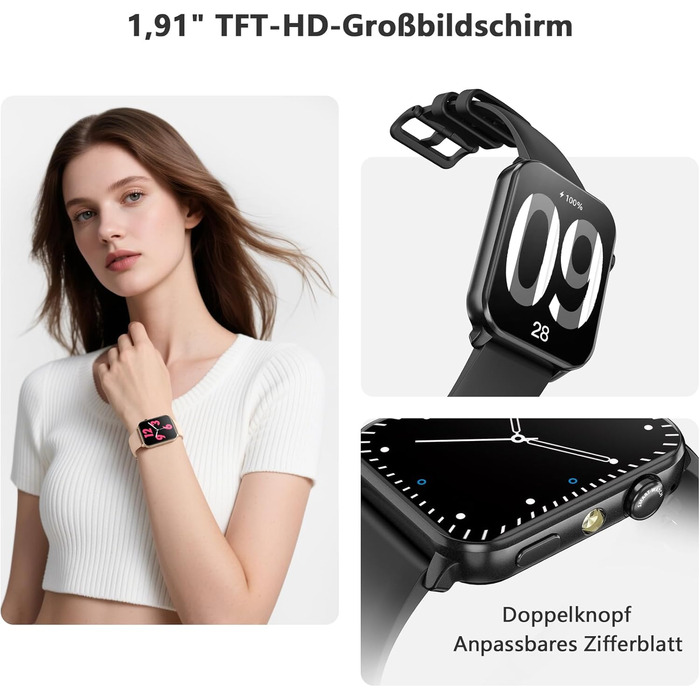 Жіночий смарт-годинник Blackview, Bluetooth-дзвінки/світлодіодні ліхтарі/2 браслети (силікон/нейлон), спортивний годинник з монітором серцевого ритму, сну, SpO2, кроків, калорій та кілометражу, 350 мАг (6 днів), фітнес-годинник для Android та iOS, рожевий