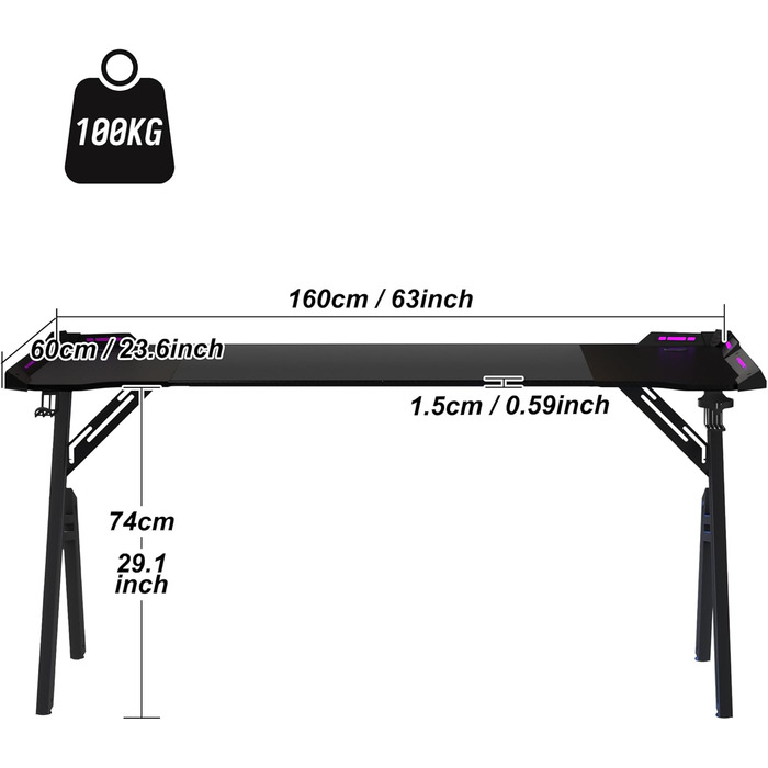 Ігровий стіл AufuN зі світлодіодним освітленням та великою стільницею