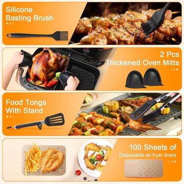Аксесуари для фритюрниці, аксесуари для фритюрниці для Ninja AF500EU,AF500DE, включаючи силіконову форму, масляний спрей, решітку для приготування їжі, силікон форми для випічки, папір для випічки тощо 24 шт. и