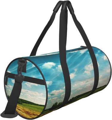 Спортивна сумка, дорожня сумка, сумка для подорожей, з принтом Пшеничне поле, сумка на нічліг, чорна, універсальний розмір