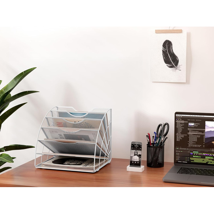 Металевий офісний органайзер EasyPAG з 6 відділеннями у формі віяла A4, тримач для документів, лоток для файлів, тримач для журналів, лоток для листів, органайзер для паперових журналів, білий