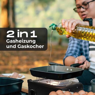 Портативний газовий обігрівач та плита ZMC 2-в-1 8 газових картриджів 227 г, кемпінговий обігрівач 1,7 кВт, ідеальне джерело тепла без електрики, газовий обігрівач для використання на вулиці, патіо, мобільний обігрівач з п&39єзорозпалом, газовий обігрівач