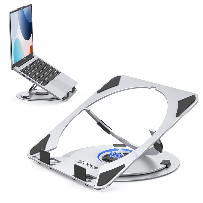 Основа для ноутбука ORICO NS1 срібляста регульована висота, алюмінієвий корпус, охолодження та поворотна база 360, ергономічний складаний стенд для ноутбуків 10-17 дюймів