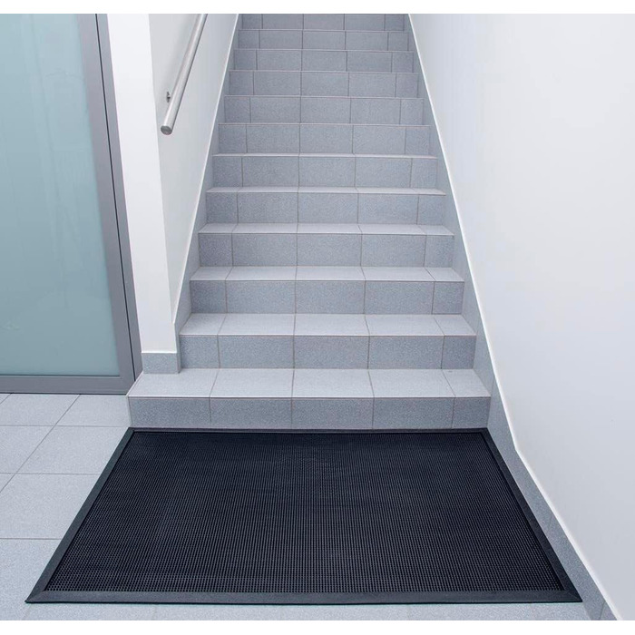 Гумовий килимок для дверей зі скошеним краєм Килимок для дверей для приміщень та вулиці, Чорний гумовий килимок для бруду з шипами, Нековзний, Всепогодний килимок для дверей, Плоский килимок для дверей (60 x 100 см)