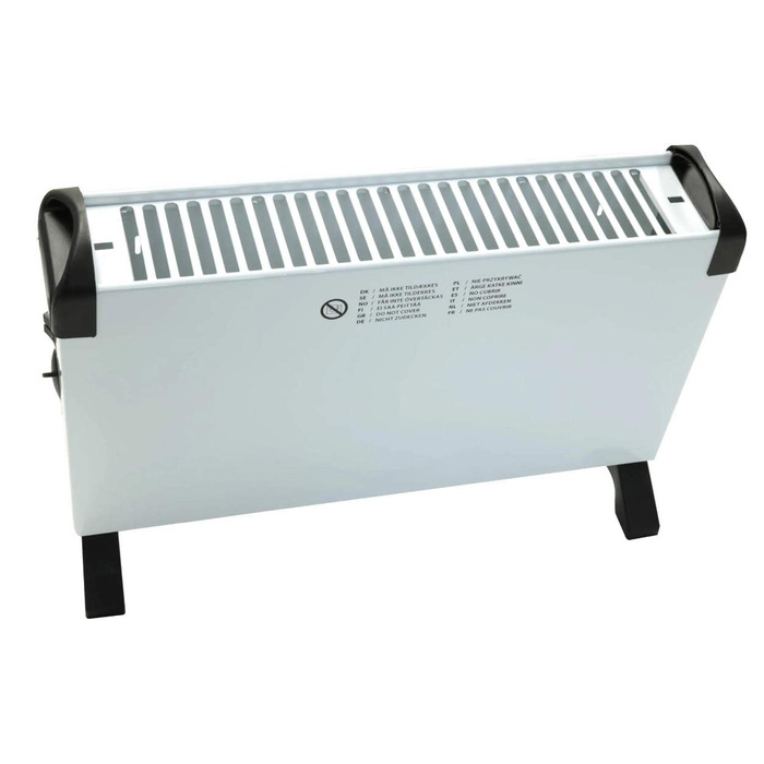 Електричний обігрівач з 3 режимами нагріву, регульованим термостатом, портативний обігрівач, 750/1250/2000 Вт, білий/чорний, ручки для перенесення, Д x Ш x В 52,5 x 20 x 34,5 см