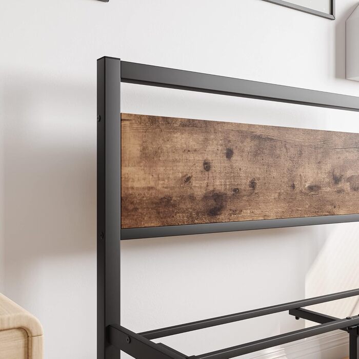 Ліжковий каркас HOJINLINERO Дерев'яне металеве ліжко 90x200 Металевий каркас ліжка з решітчастою рамою, металеве ліжко Vintage Bro