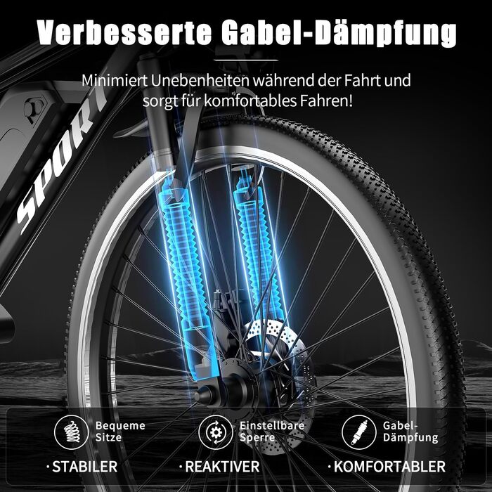 Електричний велосипед ASKGO зі знімним акумулятором 48 В 10 Аг, гірський електровелосипед 26 дюймів, запас ходу 80 км, передня підвіска, 7-швидкісний електровелосипед для дорослих, чоловіків та жінок