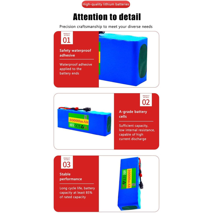 Літій-іонний акумулятор для електровелосипеда 48V 30Ah Акумуляторний блок 13S3P, вбудований BMS, ПВХ акумулятор із зарядним пристроєм BMS XT60/T штекер T-подібний штекер 48V 36Ah