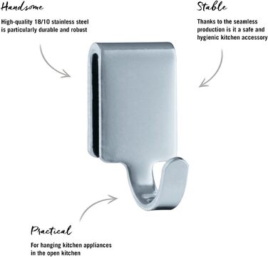 Компонентні, високоякісні гачки для підвішування кухонного посуду, нержавіюча сталь 18/10, можна мити в посудомийній машині, сріблястого кольору, 2-
