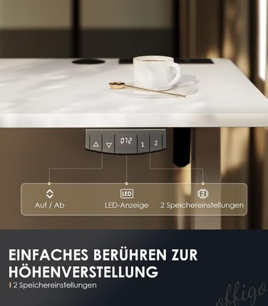 Стіл OffiGo з регульованою висотою, електричний стіл 160x70 см з розетками та портом зарядки USB, стіл з регульованою висотою та 2 функціями пам&39яті, комп&39ютерний стіл для офісу, дому, білий 160 x 70 x 72 см білий