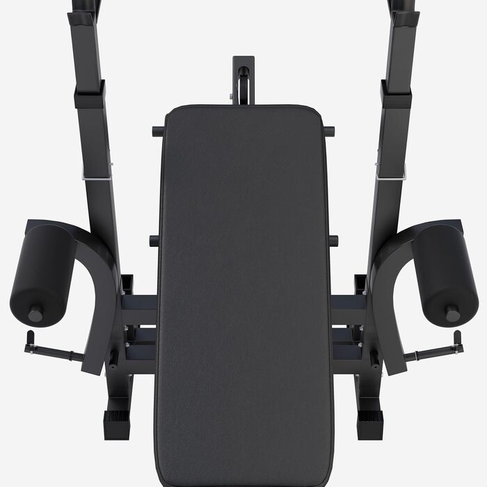 Багатофункціональна лава для штанги з регульованою стійкою для штанги, вежею для тяги найширшого хвата, верстатами &quotметелик&quot, згиначами ніг, чорний або білий колір - тренувальна лава, фітнес-станція, станція для тренувань