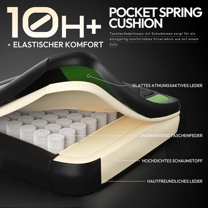 Ігрове крісло Dowinx, гоночне ігрове крісло, ергономічне ігрове крісло з поперековою опорою, ігрове крісло зі штучної шкіри 150 кг, зелене