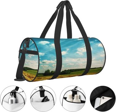 Спортивна сумка, дорожня сумка, сумка для подорожей, з принтом Пшеничне поле, сумка на нічліг, чорна, універсальний розмір