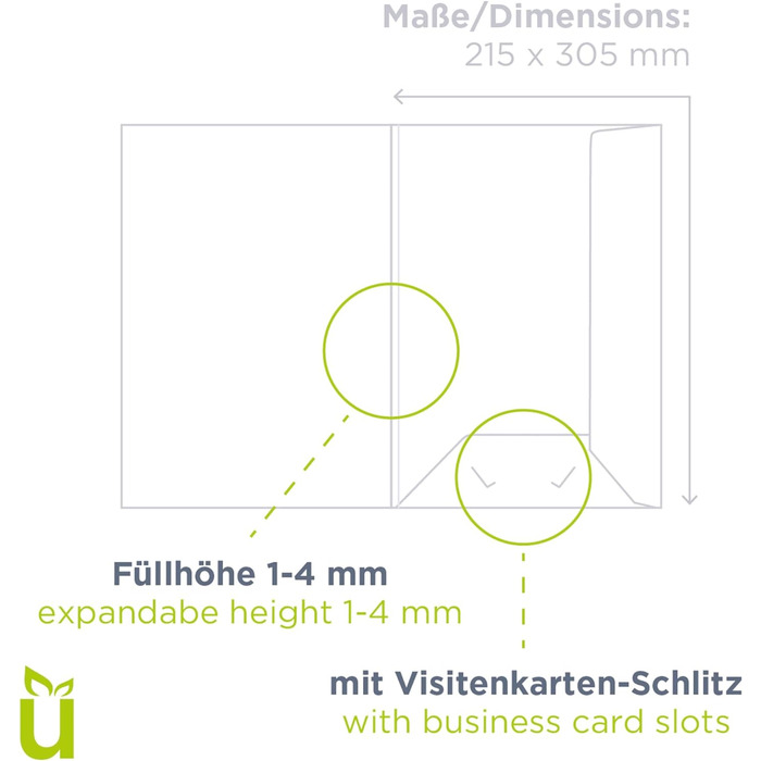 Папка для презентацій Werbegruen A4 біла високої якості Міцний, DIN A4 320 г/м картон Зроблено в Німеччині Слот для візиток Папка-конверт, папка з сертифікатами, папка для документів (трава, 100 шт. )