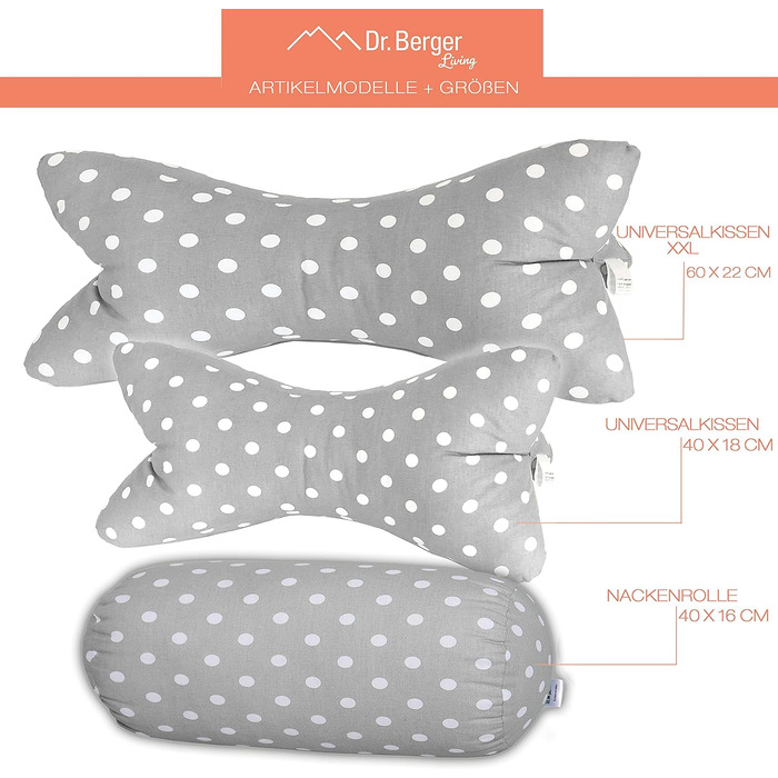 Подушка для шиї/валик для шиї Dr. Berger 40x16 см Зручна зі 100 бавовняним чохлом, кругла, стійка подушка - ідеально підходить як міцна подушка для шиї, дорожня подушка, валик для колін, подушка для спинки дивана, модний сірий колір 40 x 16 см