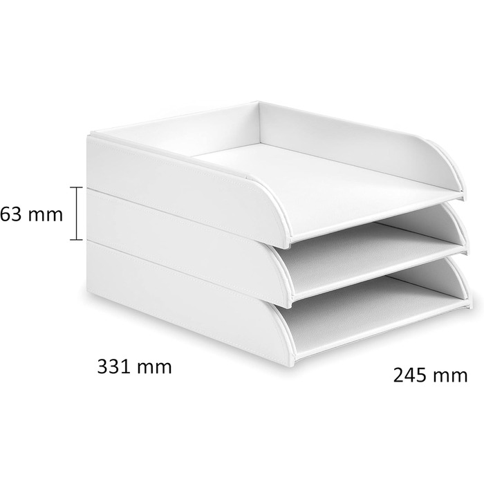 Лоток для листів OSCO з білої штучної шкіри, A4, легко штабелюється, папка для столу, зберігання паперу, офісний сортувальник документів, полиця для паперу, висота не потрібна, H 6.3 x Ш 24.5 x D 33 см біле односпальне ліжко