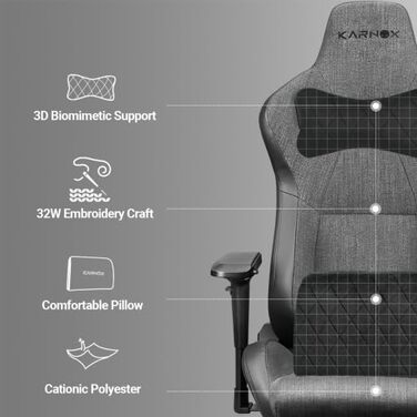 Ергономічне ігрове крісло Підтримка голови та попереку, велике високе офісне крісло, тканинний чохол, функція нахилу 155 з механізмом блокування, темно-сірий