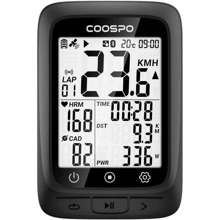 Велокомп'ютер GPS, 2.4 дюйма, Bluetooth 5.0/ANT, Пластик/Електроніка, Чорний