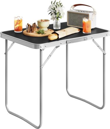 Кемпінговий стіл WOLTU з алюмінієвою рамою та ручкою, садовий стіл з МДФ, складний дорожній стіл, для пікніків, пляжу та використання на свіжому повітрі, 70 x 60 x 50 см (Ш x В x Г), чорний