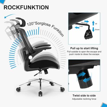 Офісний стілець 180 кг, ергономічний стілець для столу, комп&39ютерний стілець, обертовий стілець, офісні стільці, сітчастий стілець з регульованим підголівником, поперековою опорою, відкидними підлокітниками та латексною подушкою сидіння