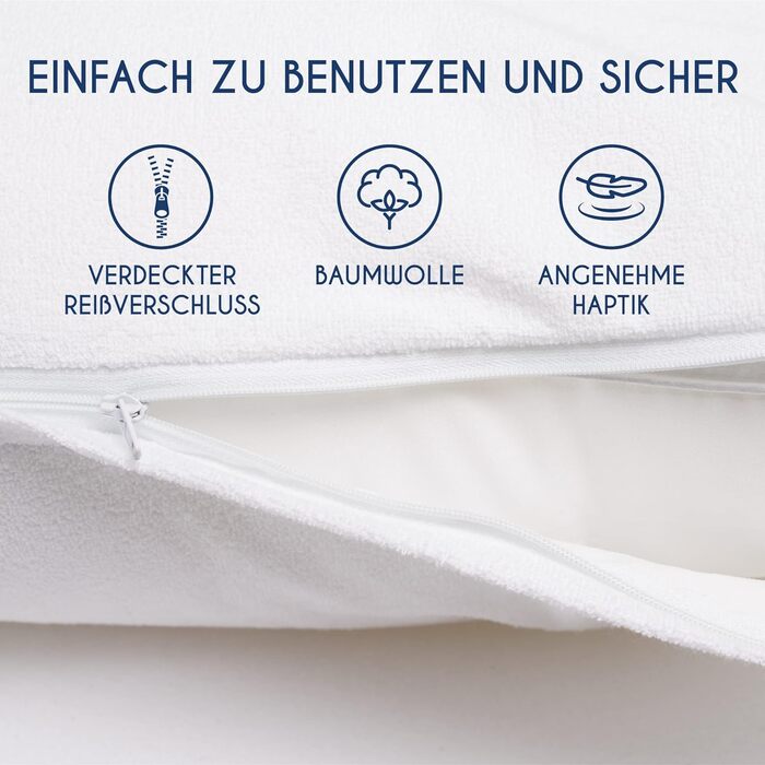 Наволочка водонепроникна 80 x 80 см - 100 бавовняна тканина - сертифікована Oeko Tex - 2 шт. и Протектор для подушки із застібкою