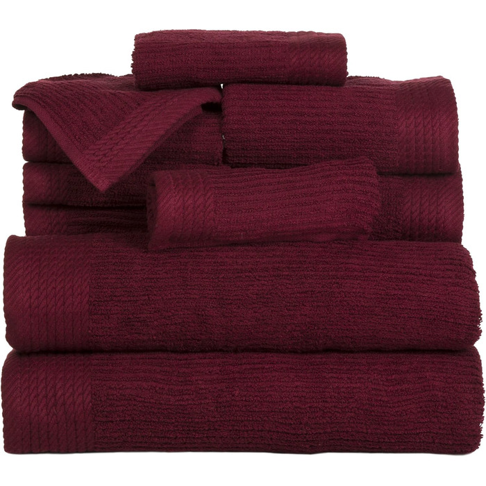 Набір ребристих рушників Lavish Home, 100 бавовна, бордово-червоний, 10 предметів, бордові кольори