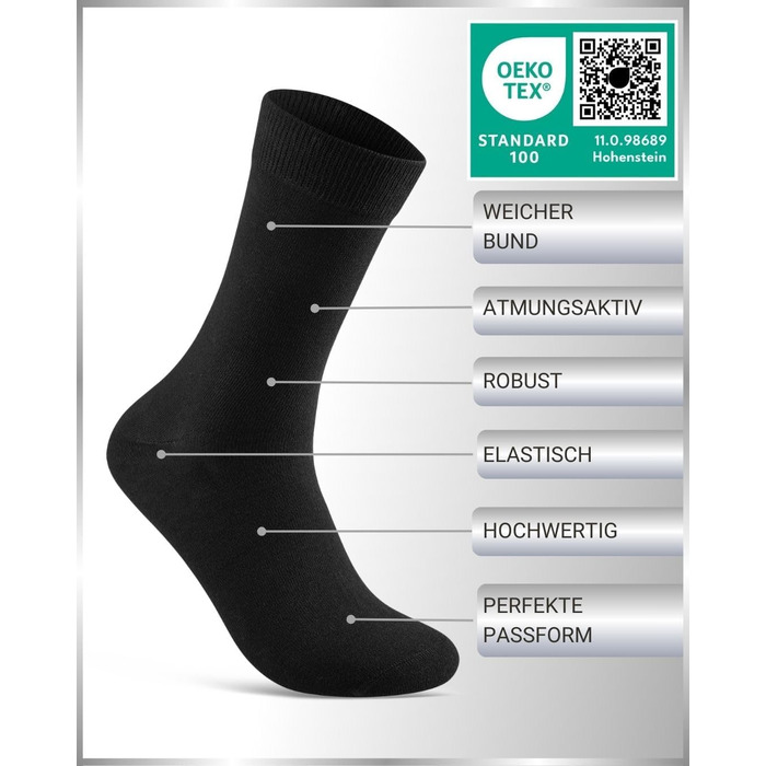 Чоловічі шкарпетки, 10 пар ділових шкарпеток з дихаючої бавовни, безшовні та не пропускають подразнення, класичні шкарпетки, чорні, розмір 43-46