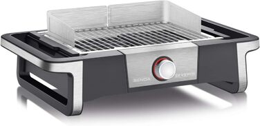 Електричний гриль для внутрішнього та зовнішнього використання, настільний гриль зі швидким запуском гриля до 500 C, балконний гриль з поверхнею SafeTouch, нержавіюча сталь/чорний, настільний гриль PG 8113 з поворотним керуванням Одинарний
