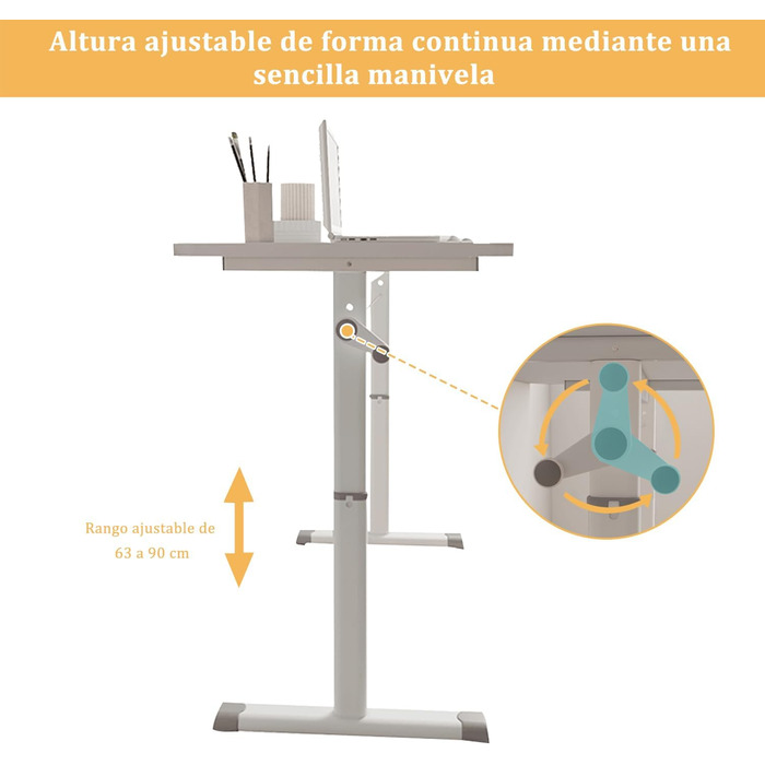 Стіл з регульованою висотою, стіл для роботи стоячи, меблі для навчання, 80 x 45 см, маленький стіл для дітей, стіл з регульованою висотою, білий, 80 x 45 x (63 - 90 см)