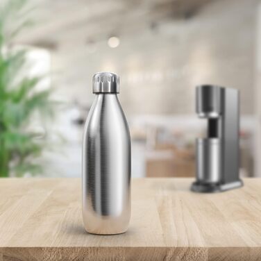 Преміальна пляшка з нержавіючої сталі 1 л дуже велика сумісна з SodaStream Duo - Безпечна для вуглекислого газу - Можна мити в посудомийній машині - Пляшка для пиття з нержавіючої сталі