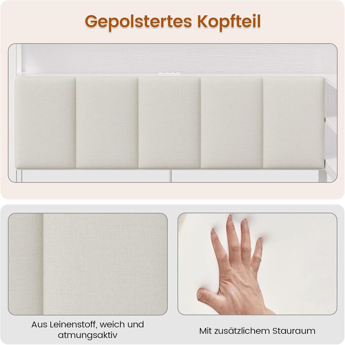 М&39яке ліжко/диван-ліжко 90x200 зі світлодіодним освітленням, зарядною станцією, кушеткою, дитячим ліжком з 2 шухлядами та металевим рейковим каркасом, узголів&39ям з місцем для зберігання, відкритими полицями, шафою, біле 90 x 200 см