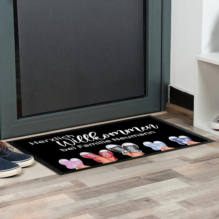 Килимок для дверей з принтом True Statements &quotЛаскаво просимо&quot з вашим власним текстом та до 5 кросівок - для використання в приміщенні та на вулиці - подарунок на новосілля, Різдво, день народження (105 x 70 см) Кросівки 70 x 105 см (прямокутні)