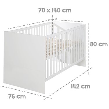 Дитяче ліжечко roba Lilo 70 x 140 см - Дитяче ліжко з 3 регулюваннями висоти - Трансформується в ліжечко для малюків - Біле лаковане дерево