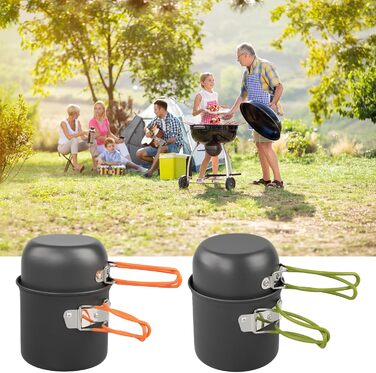 Посуд для кемпінгу та пікніків, набір туристичного посуду з антипригарним покриттям, каструлі та сковороди для приготування їжі на відкритому повітрі, для походів, трекінгу та подорожей з рюкзаком