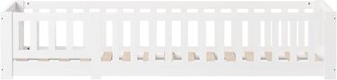 Підлогове ліжко 90x200 см дитяче ліжко із захистом від падіння та рейковою основою, дитяче ліжко Монтессорі, масив сосни, білий (Білий, 90 x 200 см) Білий 90 x 200 см