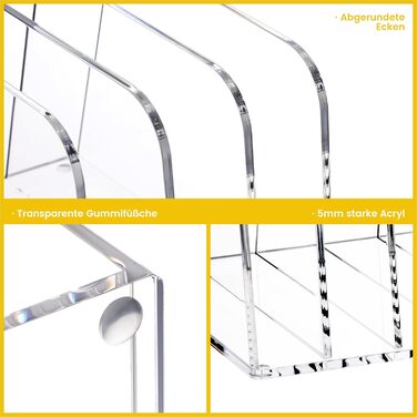 Акриловий тримач для листів та органайзер для столу SANRUI (4 відділення) - вертикальний лоток для листів для пошти, блокнотів A5 та планшетів Прозорий органайзер для тіней для повік та сортувальник (прозорий)