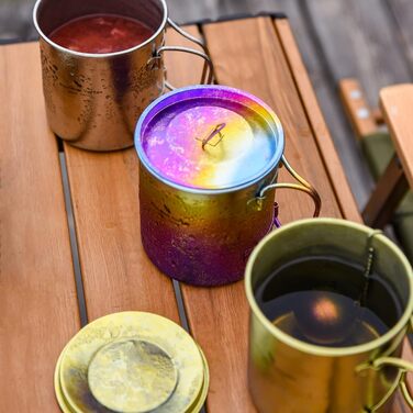 Мл титанова кружка з кришкою кемпінгова чашка для чаю та кави, відкритий, подорожі, металевий посуд зі складною ручкою, одношарова чашка з льодяною квіткою, портативний пішохідний пікнік-рюкзак, ультралегкий посуд Ti3055D колір, 450