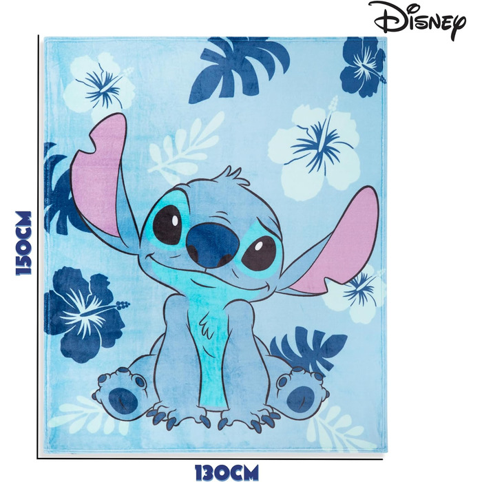 Флісова ковдра Disney Stitch 150x130см - Супер м'яка м'яка ковдра для дивана та ліжка - Затишна ковдра для дітей (світло-блакитний стібок)