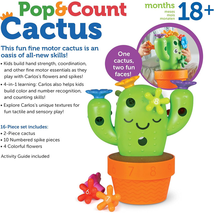 Карлос, кактус для наклеювання та рахунку, успішна іграшка для дітей дошкільного віку, дрібна моторика, розвиваюча іграшка, 16 дет