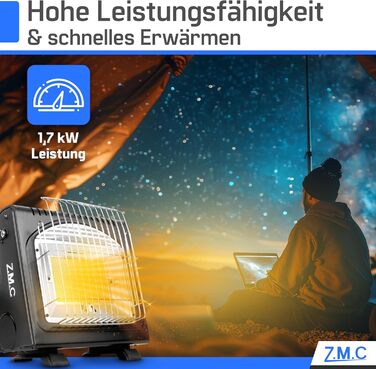 Портативний газовий обігрівач та плита ZMC 2-в-1 8 газових картриджів 227 г, кемпінговий обігрівач 1,7 кВт, ідеальне джерело тепла без електрики, газовий обігрівач для використання на вулиці, патіо, мобільний обігрівач з п&39єзорозпалом, газовий обігрівач