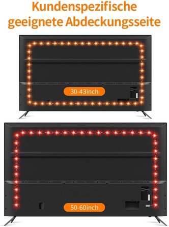 Світлодіодна стрічка HAMLITE 3,5 м, Світлодіодна стрічка 50 55 дюймів, Підсвічування USB-телевізора RGB Гнучке світлодіодне освітлення Телевізор з радіочастотним пультом дистанційного керування, використання для телевізора/ПК (2,5 м (для 32-60 дюймів))
