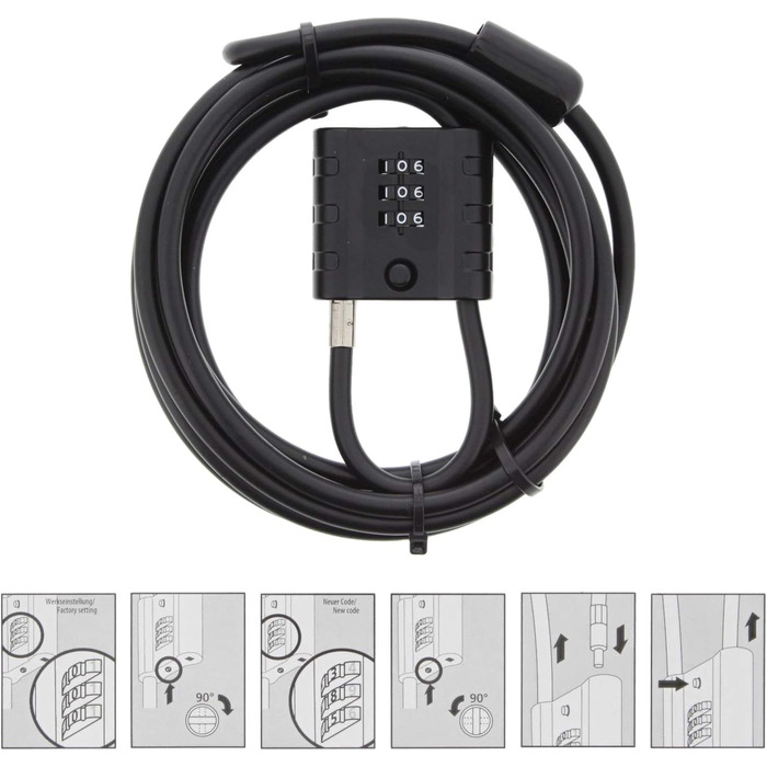 Замок тросовий Burg-Wchter з кодовим замком, для велосипеда, мотоцикла, електросамоката, садових меблів, 725 300 SnapLock, чорний, 3 м