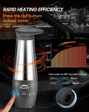 Чайник для автомобіля 12v, з контролем температури для кемпінгу, нержавіюча сталь всередині, швидке закипання, автоматичне відключ