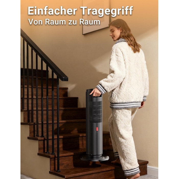 Енергозберігаючий керамічний електричний обігрівач потужністю 2000 Вт з дистанційним керуванням, ефектом димоходу, термостатом, коливаннями 70, режимом ECO, 3 режимами, таймером 1-8 годин, захистом від перегріву та перекидання, тихою роботою для офісу та 