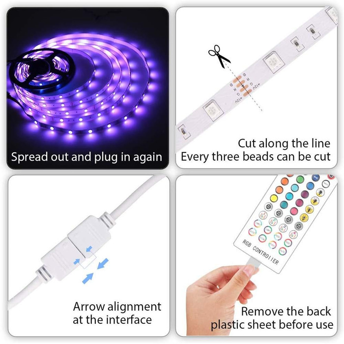 Світлодіодні стрічки Elitlife Bluetooth, 15 м (3x5 м) 49,2 футів водонепроникні IP65 RGB SMD5050 світлодіодні стрічки з розумним контролером Bluetooth 40 клавіш дистанційного керування для дому, саду, декору Світлодіодна стрічка Bluetooth 15 м