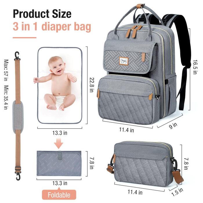 Рюкзак-знімна пляшечка для перетину тіла, пеленальна сумка Travel Essentials Дитяча сумка з пеленальним килимком, стильна пеленаль