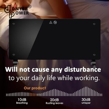 Конвекторний обігрівач DONYER POWER 2500 Вт, ультратонкий настінний або окремостоячий, 24-годинний таймер з пультом дистанційного керування та Wi-Fi, чорна скляна панель, 2,5 кВт, чорний