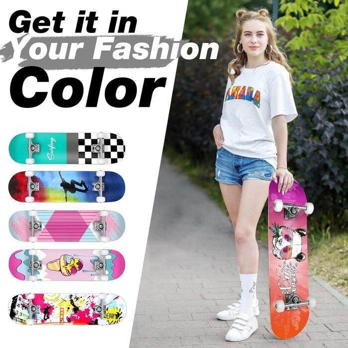 Скейтборд 38 дюймів повний круїзний скейтборд для дітей підлітків дорослих, 7-шаровий канадський клен подвійний удар колода увігну